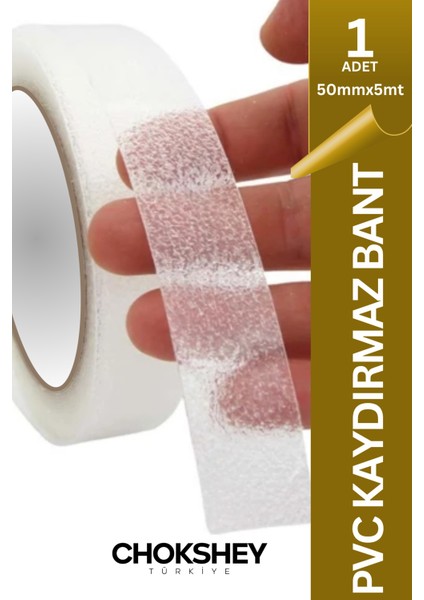 Şeffaf Kaydırmaz Bant Merdiven, Zemin, Banyo ve Havuz Kenarı Güvenlik Bandı 50MMX5MT - 1 Adet