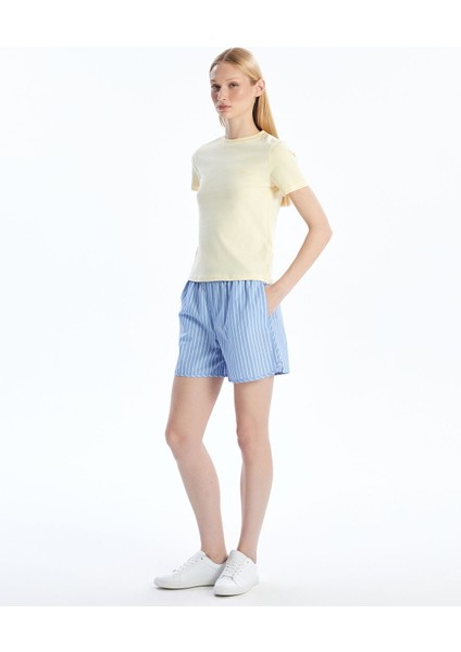 Yeni Sezon Beli Lastikli Çizgili Kadın Şort