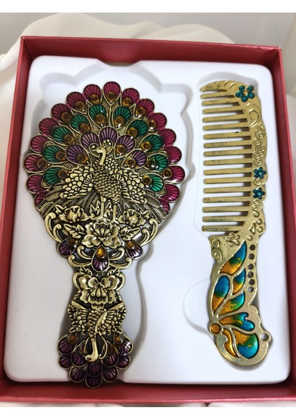 Tavus Kuşu Temalı Vintage Ayna ve Tarak Seti fiyatları