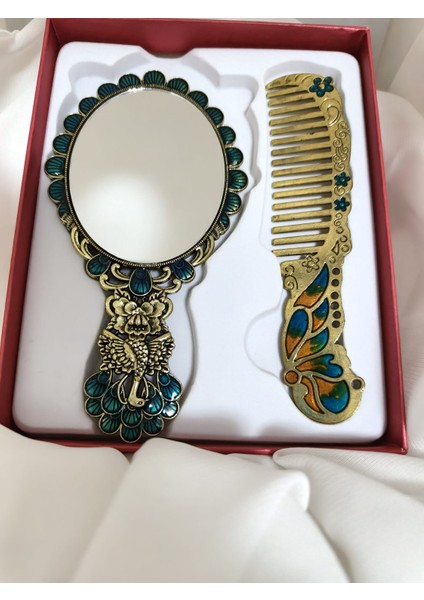Tavus Kuşu Temalı Vintage Ayna ve Tarak Seti modelleri