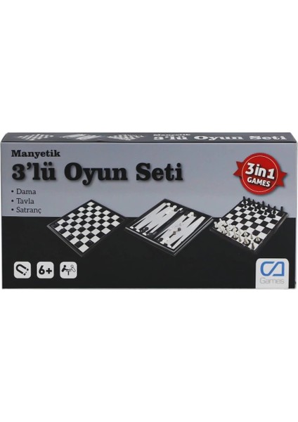 Bfs 120 CAOYN-10002 Manyetik 3'lü Oyun Seti (Tavla,dama,satranç) -Cagames