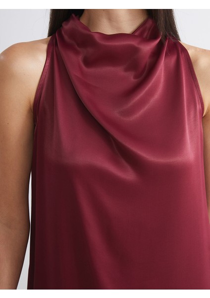 Yeni Sezon Dökümlü Yaka Saten Elbise modelleri