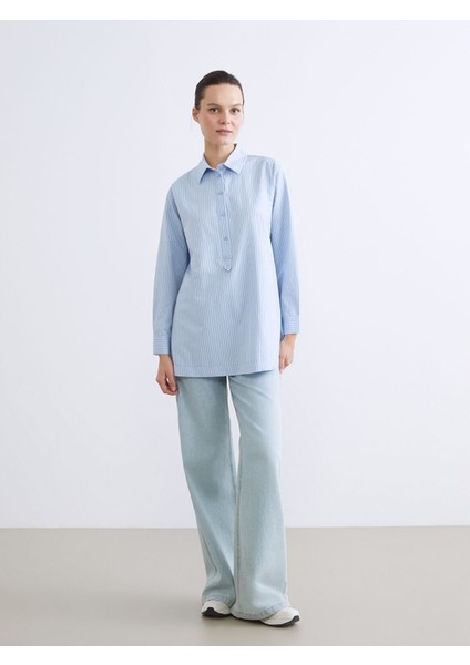 Yeni Sezon Gömlek Yaka Çizgili Poplin Kadın Tunik fiyatları