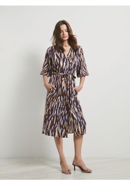 Yeni Sezon V Yaka Desenli Elbise