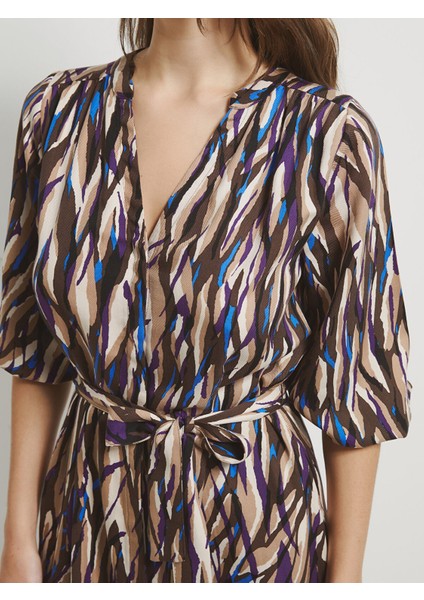 Yeni Sezon V Yaka Desenli Elbise modelleri