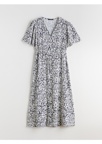 Yeni Sezon V Yaka Çiçekli Belden Oturtmalı Elbise indirimleri
