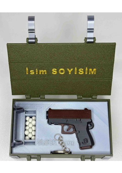 Hediyelik Kişiye Özel Silah Sandığı ve Bb Airsoft Mermisi Atan Glock Tabanca Anahtarlık fiyatları