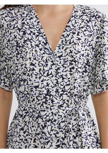 Yeni Sezon V Yaka Çiçekli Belden Oturtmalı Elbise modelleri