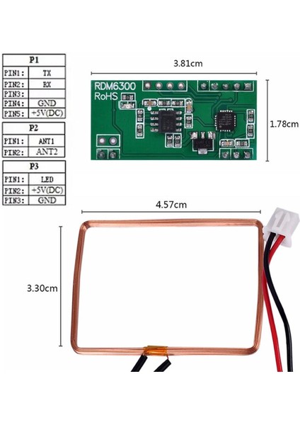 RDM6300 125 Khz Rfıd Kart Okuyucu Kablosuz Manyetik Kart Okuyucu EM4100 Göstergeç Kimlik Stok