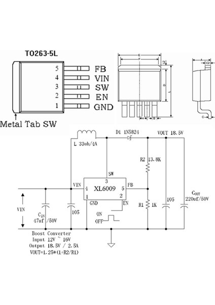Xlsemi XL6009E1 TO263 400KHZ 35V 4A Regülatör Entegre Boost Step-Up Dc Dc Çevirici Regülatör