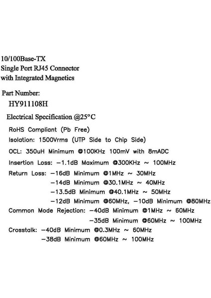 Trafolu RJ45 Ethernet Soketi HY911108H
