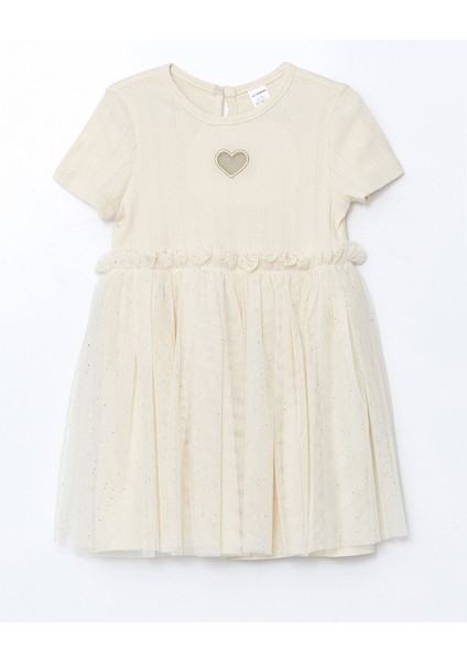 Yeni Sezon Nakışlı Penye Tüllü Kız Çocuk Elbise
