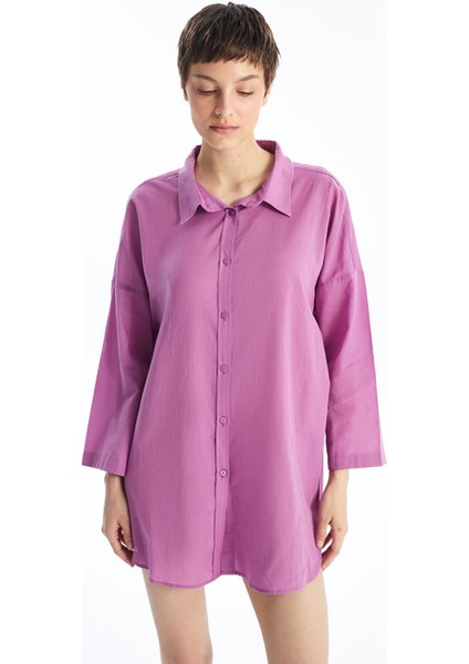 Yeni Sezon Gömlek Yaka Düz Uzun Kollu Kadın Plaj Elbisesi
