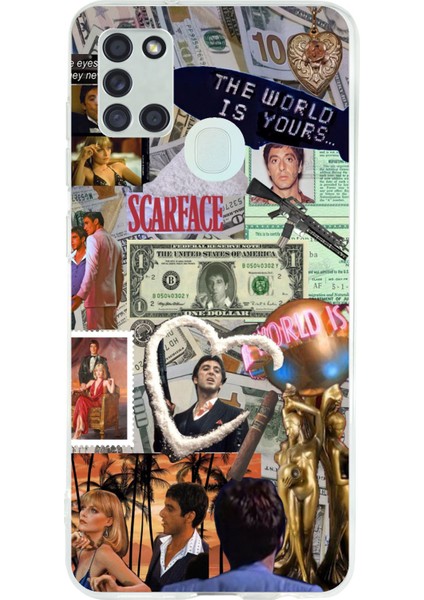 Samsung Galaxy A21S Uyumlu Scarface Kolaj Tasarımlı Baskılı Silikon Kılıf