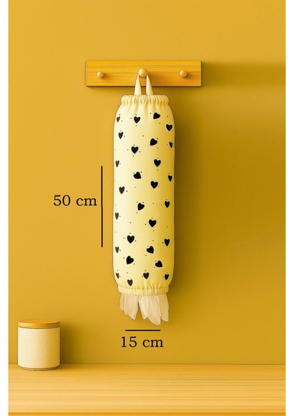 Poşetlik Bez Poşet Düzenleyici Organizer - Lastikli Mutfak Poşetlik Siyah Kalpler Desenli fiyatları