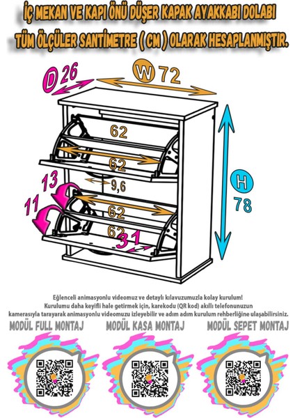 Umay Asma (72 Cm) Ayakkabılık 2 Düşer Kapaklı 4 Raflı (5 Farklı Renk Seçeneği) fırsatları