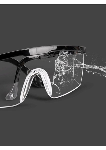 Koruyucu Laboratuvar Gözlüğü Ayarlanabilir Çerçeve Şeffaf Cam Siyah Çerçeve modelleri