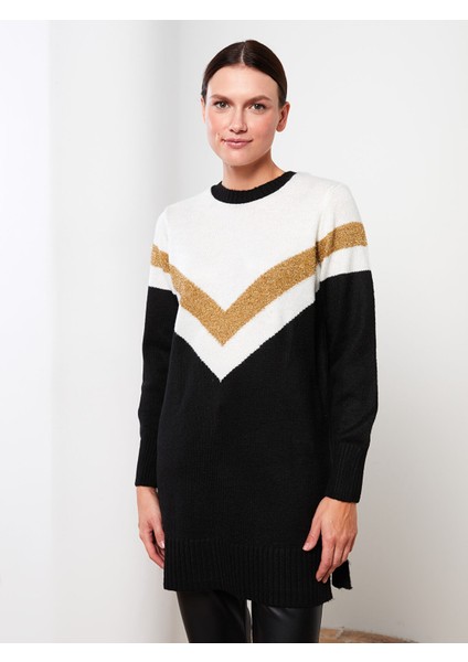 Yeni Sezon Bisiklet Yaka Renk Bloklu Uzun Kollu Kadın Triko Tunik fiyatları