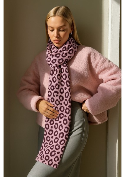 Kadın Leopar Desenli Çift Taraflı Triko Atkı