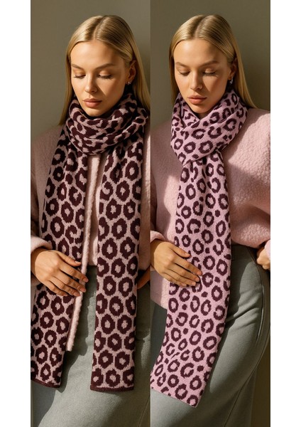 Kadın Leopar Desenli Çift Taraflı Triko Atkı modelleri