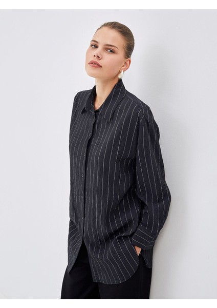 Yeni Sezon Çizgili Oversize Kadın Gömlek Tunik