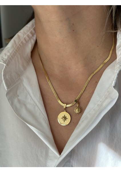 Güneş ve Kuzey Yıldızı Çelik Kolye