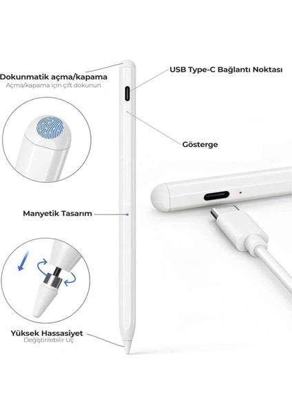 Apple iPad ve iPad Pro Uyumlu Dokunmatik Yazı Kalemi (Avuç Içi Red Özelliği)