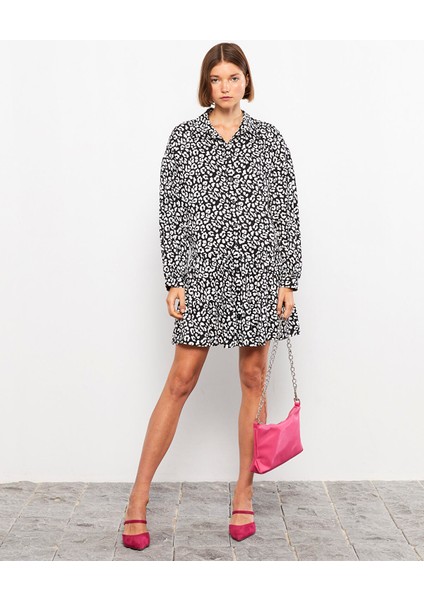 Yeni Sezon Gömlek Yaka Desenli Uzun Kollu Viskon Elbise fiyatları