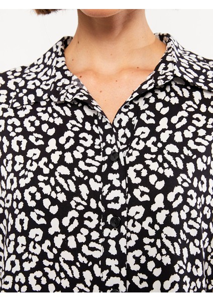 Yeni Sezon Gömlek Yaka Desenli Uzun Kollu Viskon Elbise fırsatları