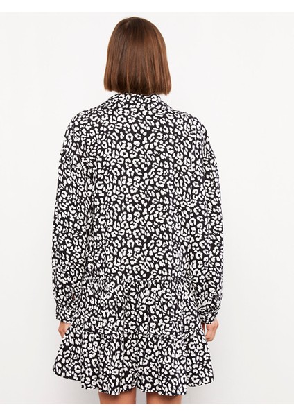 Yeni Sezon Gömlek Yaka Desenli Uzun Kollu Viskon Elbise indirimleri
