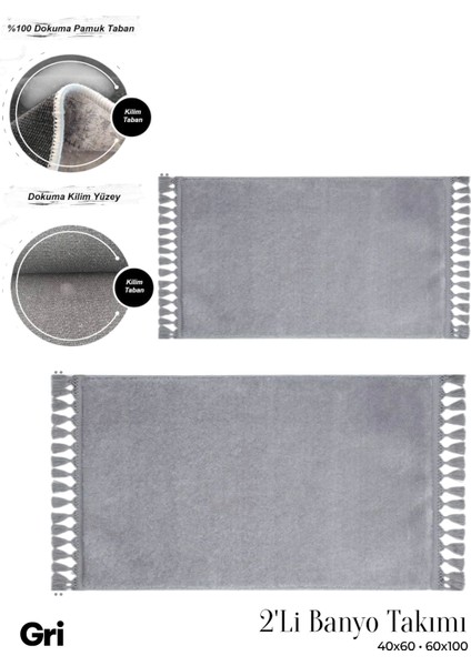 2'li Peluş Kaymaz Pamuk Tabanlı Klozet Takımı 40X60 ve 60X100