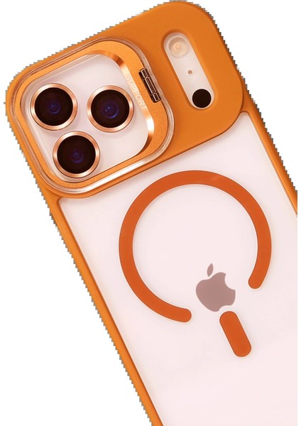 Apple iPhone 17 Pro Remim Lensli Magsafe Standlı Kapak - TURUNCU-(5796) - M887K198-R78887
