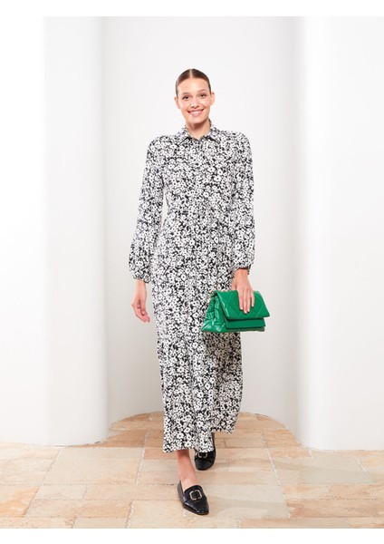 Yeni Sezon Gömlek Yaka Çiçekli Uzun Kollu Kadın Elbise fiyatları