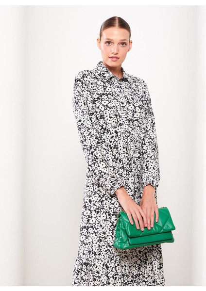 Yeni Sezon Gömlek Yaka Çiçekli Uzun Kollu Kadın Elbise modelleri