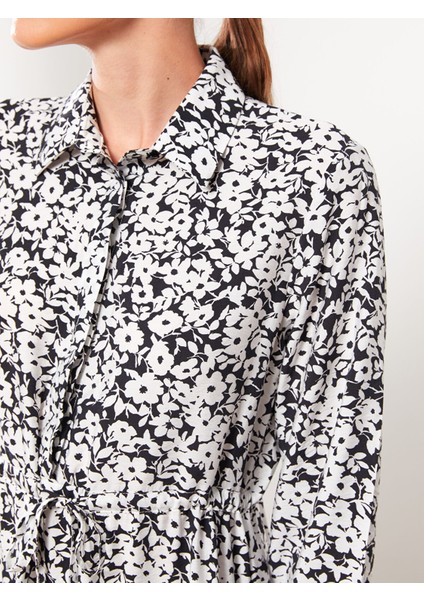 Yeni Sezon Gömlek Yaka Çiçekli Uzun Kollu Kadın Elbise fırsatları