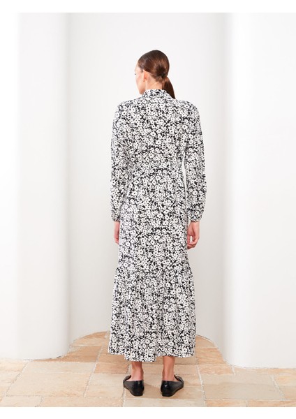 Yeni Sezon Gömlek Yaka Çiçekli Uzun Kollu Kadın Elbise indirimleri