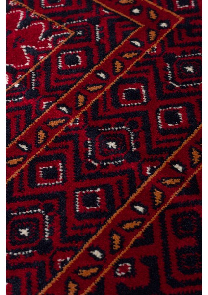 Buhara 02 Red Afgan Desenli Viskon ile Üretilen Parlak ve Yumuşak Doku, Tabanı Kaydırmaz Ince Halı indirimleri