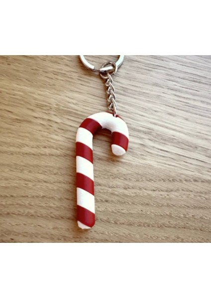 3D Yılbaşı Şeker Kamışı Anahtarlık – Kırmızı Beyaz Noel Temalı Sevimli Tasarım Baston Şeker