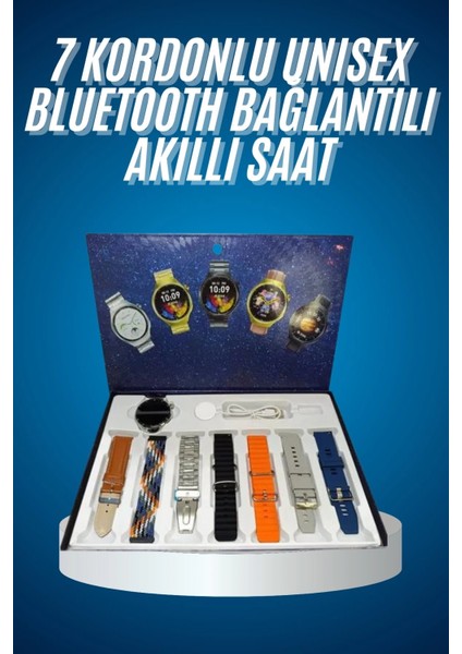 Unısex Yuvarlak Ekranlı 7 Kordonlu Akıllı Saat GPS Destekli Çoklu Kordon Seçeneği