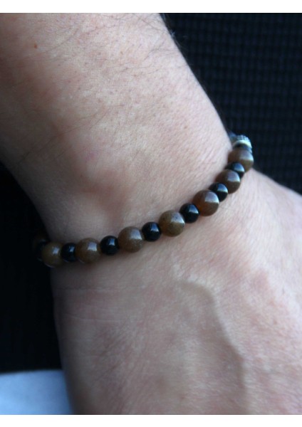 Erkek Doğal Taş Bileklik Oniks Akik Hematit Taşı Oaheb2