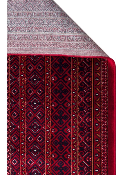 Buhara 02 Red Afgan Desenli Viskon ile Üretilen Parlak ve Yumuşak Doku, Tabanı Kaydırmaz Ince Halı fiyatları