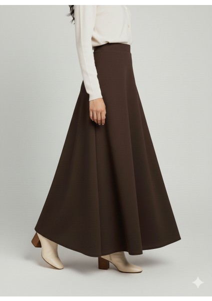 Scuba Uzun Kloş Etek Puf Scuba Kloş Etek Kahverengi Scuba Etek Tesettür Scuba Etek fırsatları