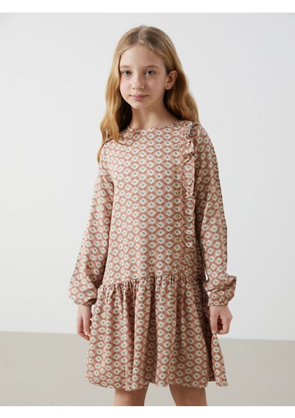 Yeni Sezon Bisiklet Yaka Çiçekli Kız Çocuk Elbise fiyatları