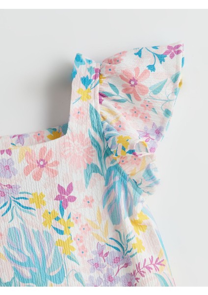Yeni Sezon Çiçekli Diz Üstü Fırfırlı Kız Çocuk Elbise fiyatları
