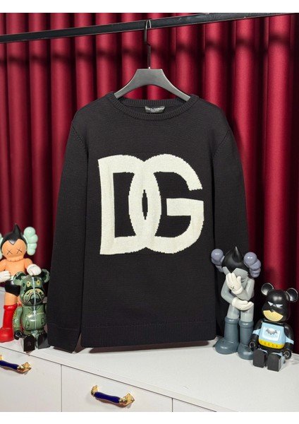 Dg Logo Işlemeli Siyah Erkek Triko Kazak - Dolce Gabbana Yeni Sezon Ürünü