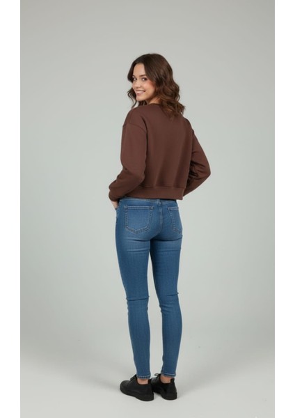 Kadın Kısa Kesim Şardonlu (Içi Polar) Baskılı Oversize Sweatshirt fiyatları