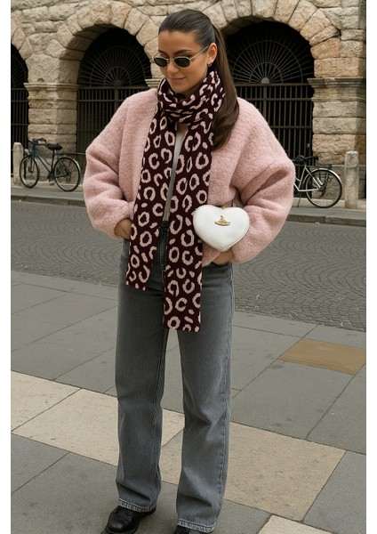 Kadın Leopar Desenli Çift Taraflı Triko Atkı modelleri
