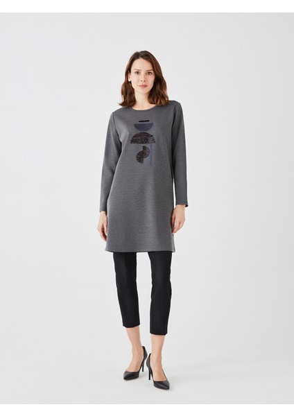 Yeni Sezon Bisiklet Yaka Işlemeli Uzun Kollu Kadın Tunik modelleri