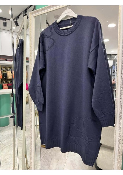 Adn Merserize Çiçekli Tunik - Lacivert - 2