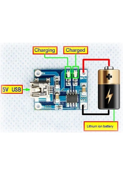 Lityum Pil 18650 Şarj Devresi TP4056 1A Li-Ion Mini USB Soket Yeni
